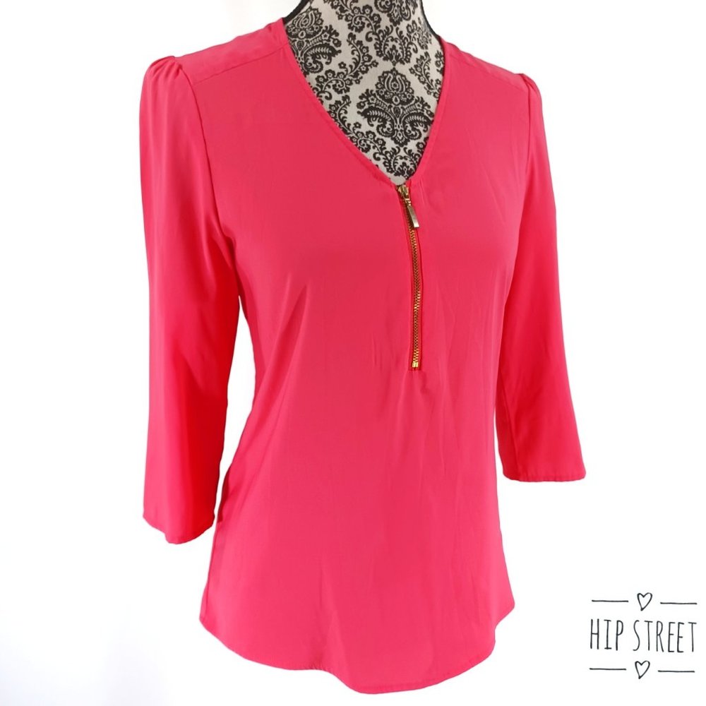 EXPRESS Blouse V Neck Partial Zip Top XS